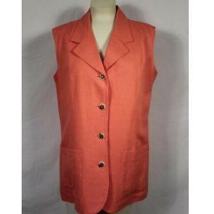 NY Sake Coral Linen Sleeveless Tie-Back Top sz 14